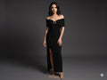 Long Bodycon off - shoulder Lycra dress.