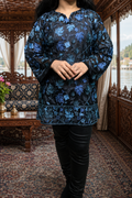 Black Georgette Kashmiri Short Kurti with Blue Chinar Aari Embroidery, Without Lining