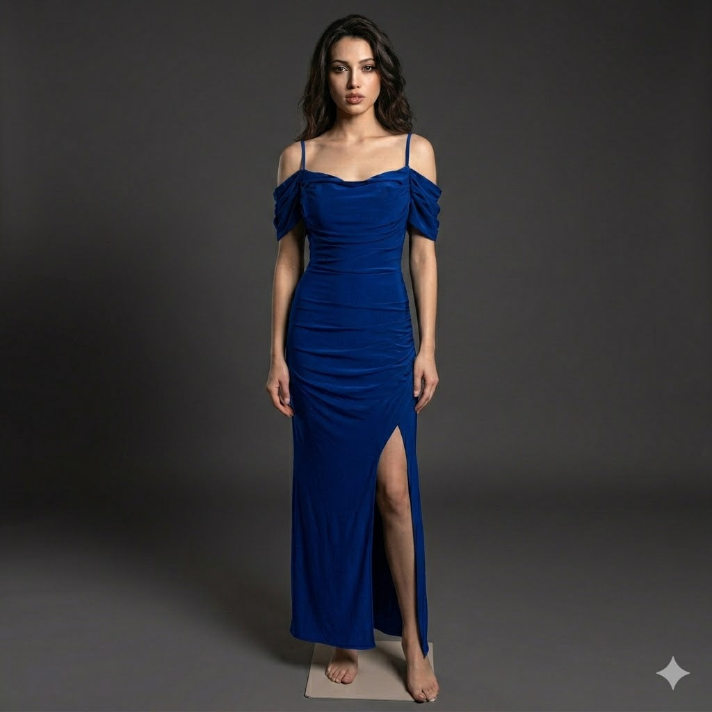 Long Bodycon cold - shoulder Lycra dress.