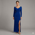 Long Bodycon off-shoulder full - sleeves Lycra dress.