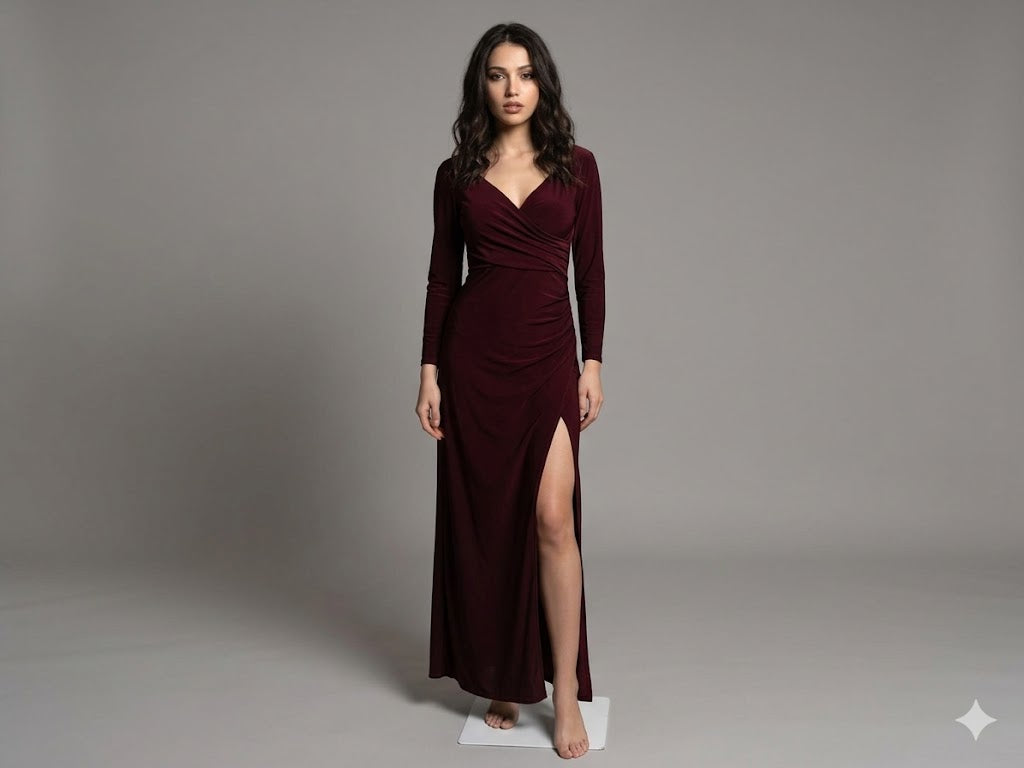 Long Bodycon off-shoulder full - sleeves Lycra dress.