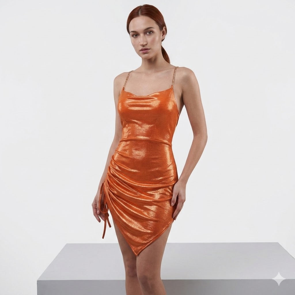 Metallic Lycra bodycon short dress.