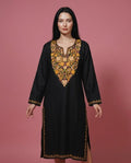 Rang-e-Bahaar Classic Black Kashmiri Cotton Kurti | Plain Style with multi-colour Aari Embroidery | Versatile Daily Ethnic Wear