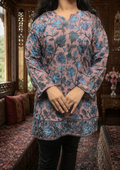 Onion Pink Georgette Kashmiri Short Kurti with Slate Blue Chinar Aari Embroidery, Without Lining