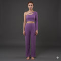 Long bodycon one - Shoulder Crop Top and pant set.