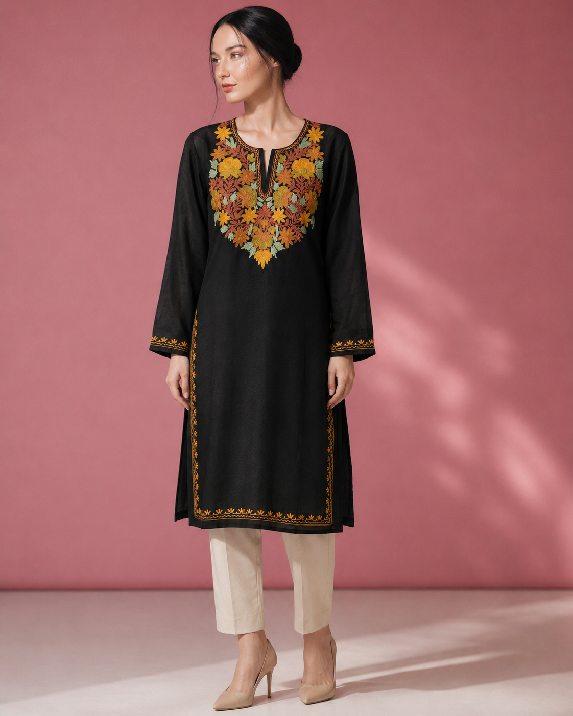 Rang-e-Bahaar Classic Black Kashmiri Cotton Kurti | Versatile Daily Ethnic Wear
