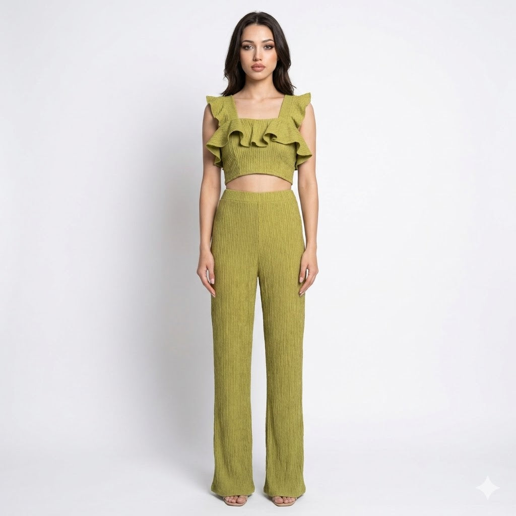 Long bodycon Crop Top and pant set.