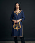 Blue Ruby Cotton Kashmiri Kurti - Yellowish Aari Embroidery