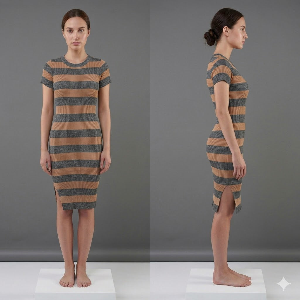 Short ribbed half-sleeves bodycon dress