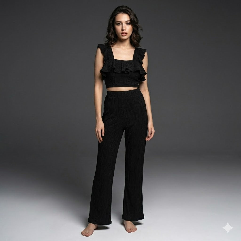 Long bodycon Crop Top and pant set.