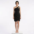 Short one shoulder bodycon dress.